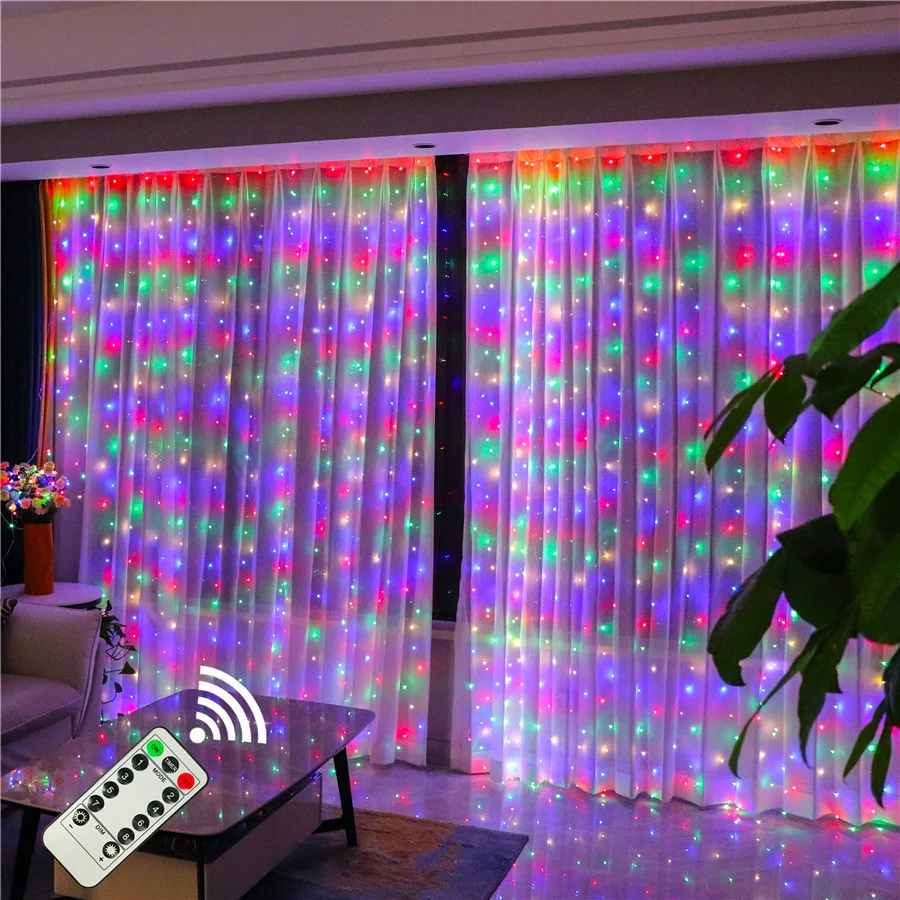 LEDカーテンライトガーランド,USB,リモコン,クリスマスの装飾,休日,結婚式,寝室,家庭用