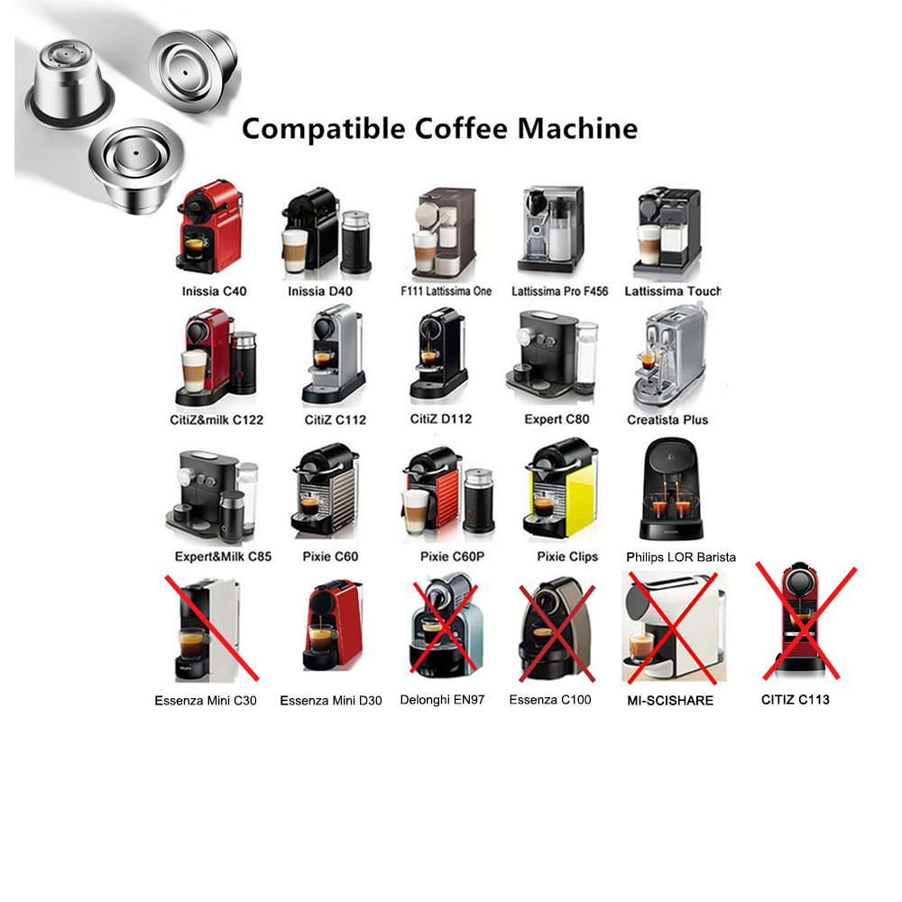 Cápsulas de café Nespresso reutilizables, taza de acero inoxidable, cápsula de café recargable, filtro de repuesto, cafetera