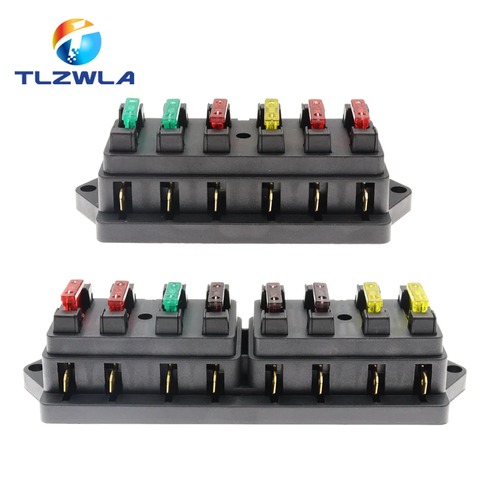 4/6/8/12 Way Car Fuse Box Car Fuse Holder Car Truck Auto Blade Fuse Box with 4/6/8/12 Fuses for 12V 24V ATO Standard Circuit