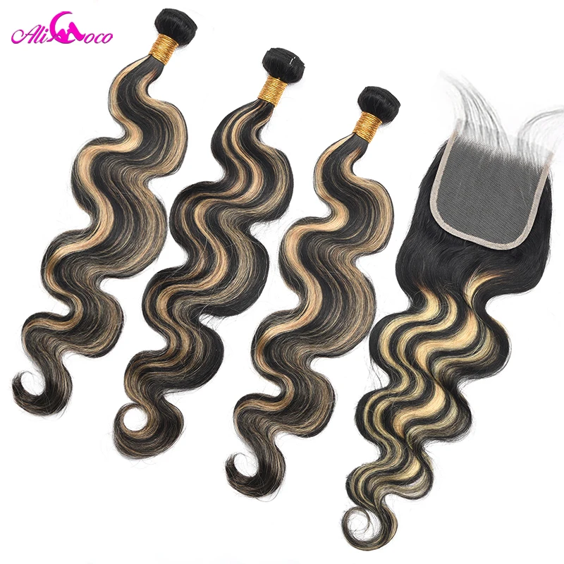 Atualizar destaque p1b/27 pacotes de cabelo humano colorido com fechamento 4x4 5x5 pacotes onda do corpo com fechamento pacotes de cabelo brasileiro