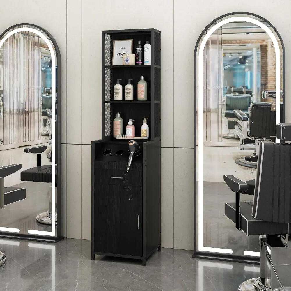 BARBsocial Reusable Salon Station for Hair Stylist, Barber Station with 3 Hot Tool Holders & Hair Storage with Shelves - Salon