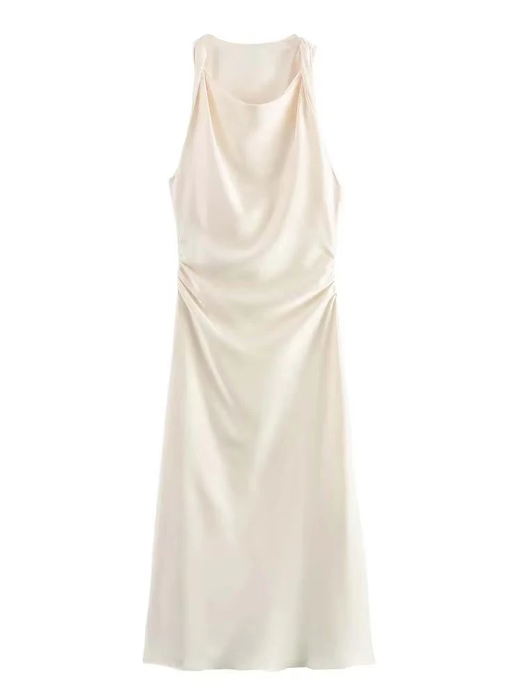 Satin Lange Kleider für Frauen 2024, Sommer Slip Midi Kleid Frau Sexy Abend Party Kleid Ärmellose Weibliche Elegante Kleider