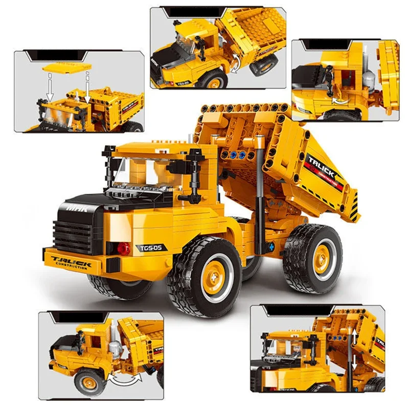City Technical MOC รถ WheelLoader รถ Heavy Mining รถบรรทุกเครน Building Blocks DIY วิศวกรรม Excavator อิฐของเล่นสําหรับเด็ก