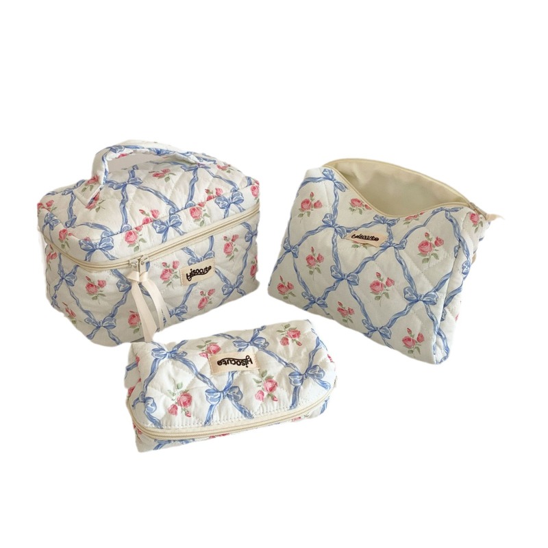 Hoogwaardige roos draagbare make-uptas, draagbare grote capaciteit boog huidverzorging opbergtas, wasopbergtas
