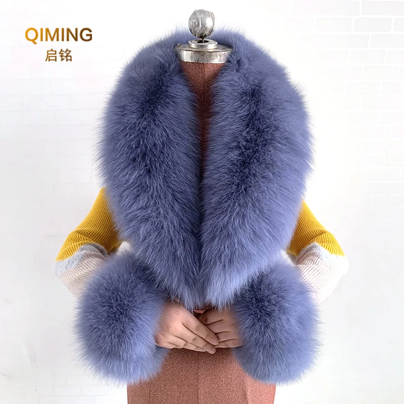 Bufanda de piel de zorro auténtica Natural para invierno, abrigo de lujo para mujer y hombre, chaqueta, chal de piel, conjunto de puños de piel, chales de piel más cálidos, bufandas