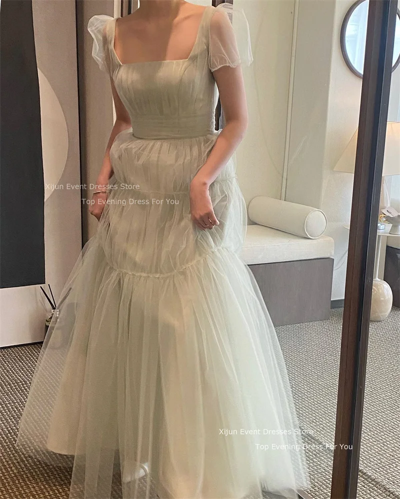 Xijun Fata Tulle A-Line Abiti da sposa Puff Maniche corte Abiti da ballo Lunghezza pavimento Abiti da festa da sposa per le donne coreane 2023