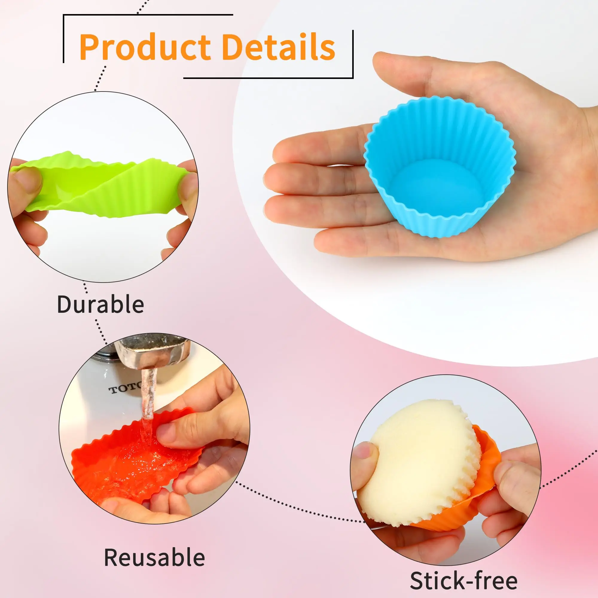 Reusable Silicone Cupcake Baking Cups Non-Stick Muffin Liners Molds Sets Bento Lunch Box Dividers Pastry Cake Molds Multicolor