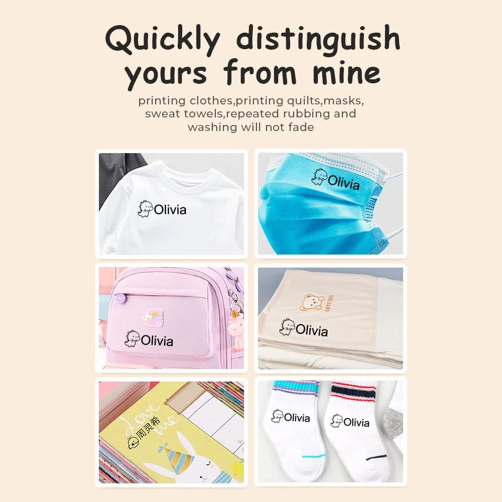 Cartoon Dinosaur Custom Children'S Name Stamp Diy Lettering Unicorn Personalized Custom Waterproof Clothing Mark Photosensitive