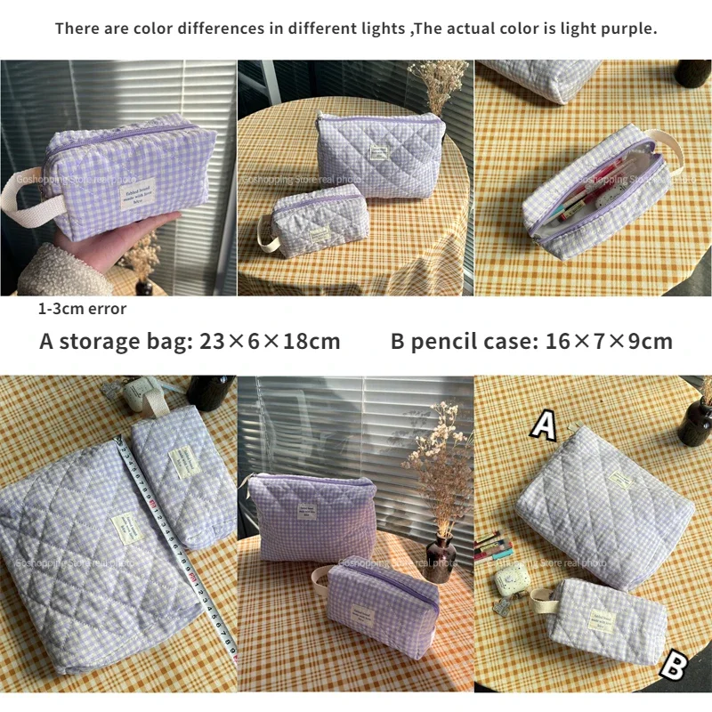 Borsa per cosmetici da donna scozzese retrò Borse da viaggio da donna in cotone trapuntato Borsa da donna portatile con pochette Borse di grande capacità