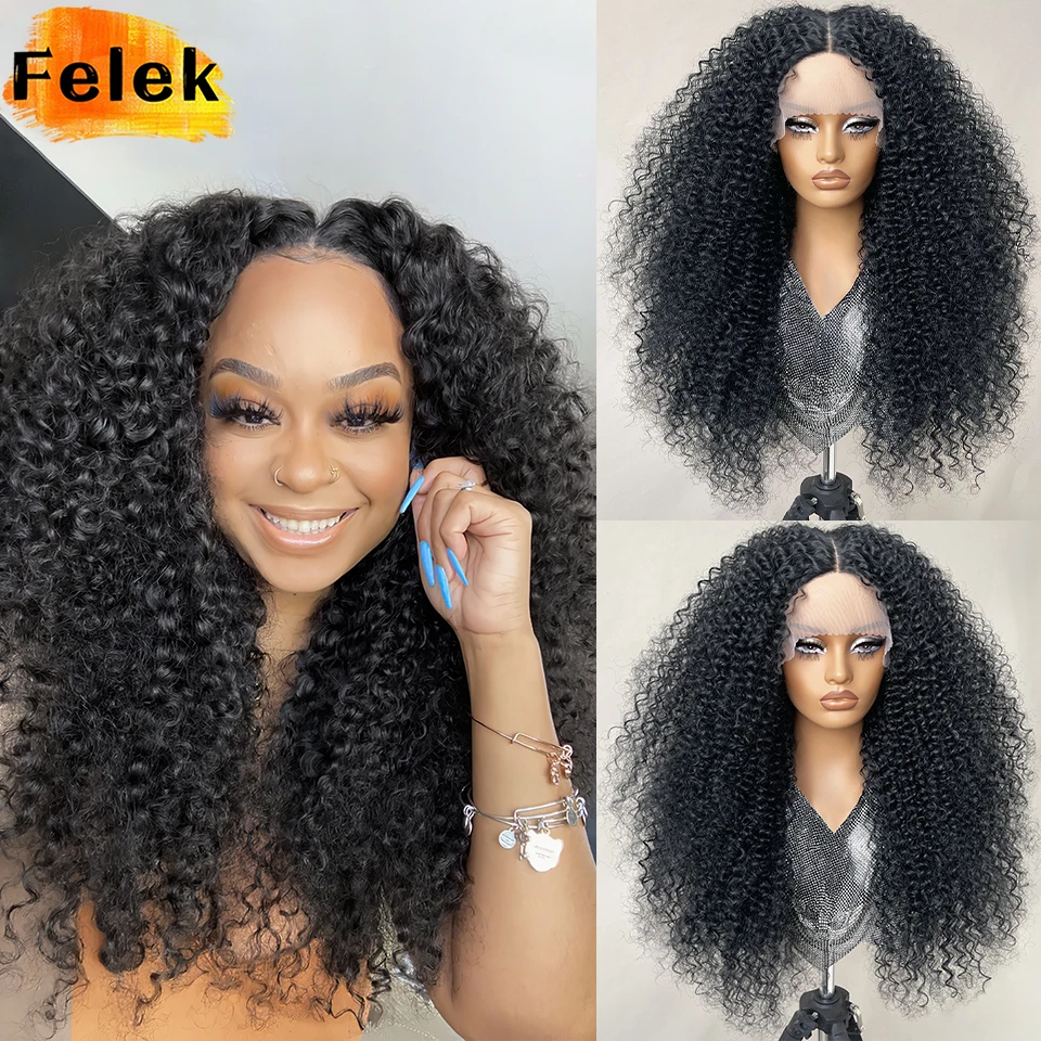 Długa Afro Kręcona Syntetyczna Peruka Afro 24 Cale Jerry Curl Głęboki Przedziałek Peruki typu Lace Front Dla Kobiet Ombre Niebiesko-Miedziana Peruka z Pasemkami 613