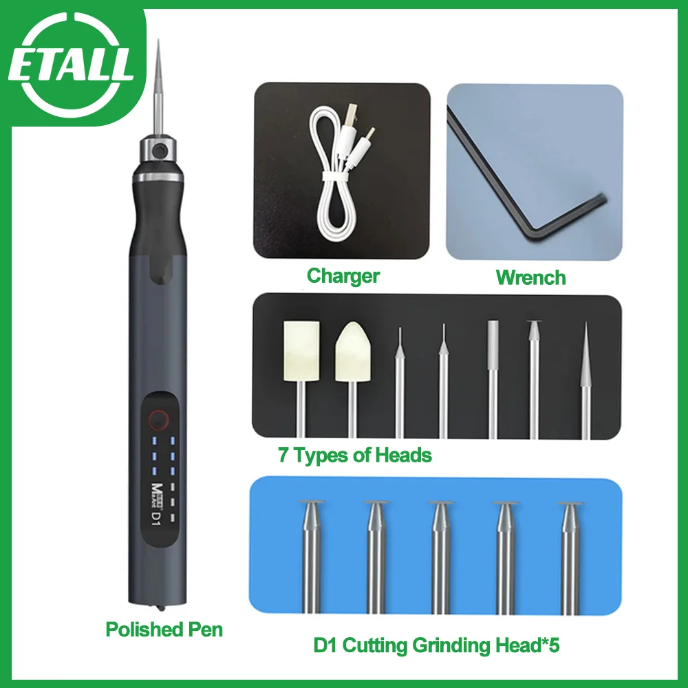 MaAnt D1 D2 pluma de molienda eléctrica pluma de grabado de carga inteligente teléfono CPU IC herramienta de corte de celosía de pulido removedor OCA