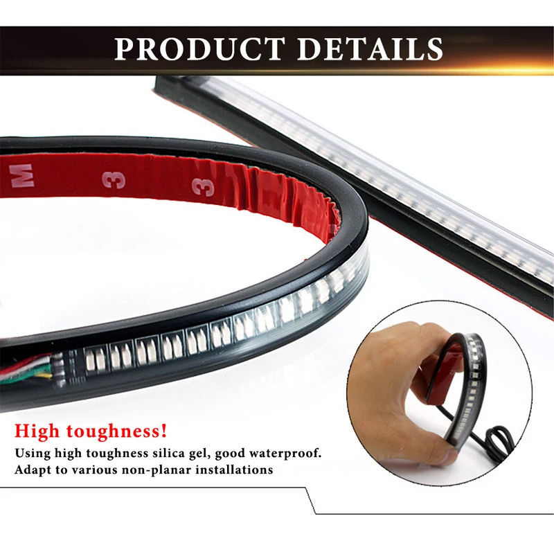 Motocicleta Tail Brake Light Strip, Turn Signal, luz de matrícula para Lada Car, Moto CO Light, LED flexível, âmbar vermelho, 1Pc
