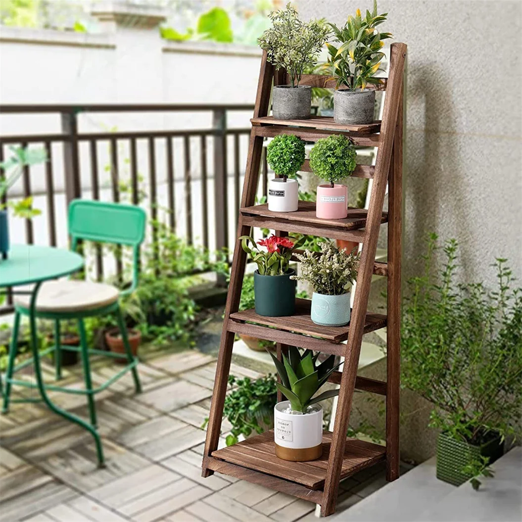 Espositore per fiori a 4 livelli espositore per fiori pieghevole in legno scaffale per libri scaffali per libri Indoor Outdoor