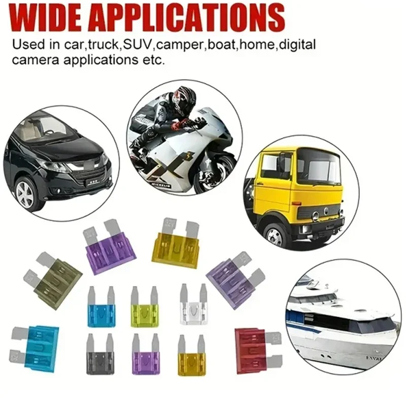100 Stück Auto-Sicherungen, kleine Mini-Auto-Flachsicherungen, 2 A, 3 A, 5 A, 7,5 A, 10 A, 15 A, 20 A, 25 A, 30 A, 35 A, AMP-Sortiment in Aufbewahrungsbox