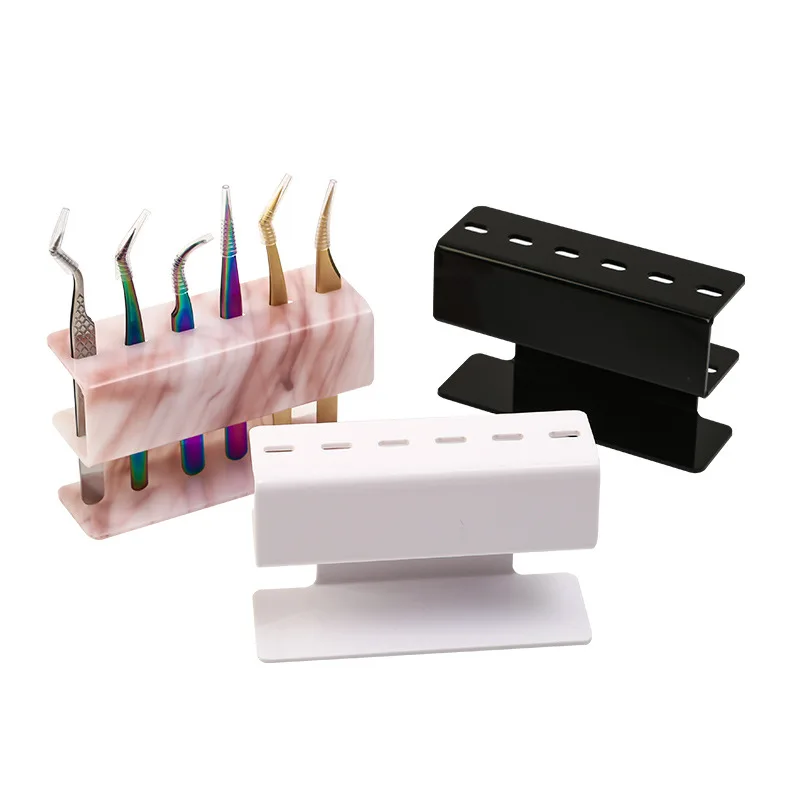 Acrylic Eyelash Tweezer Storage Holder Set of 6 Durable Makeup Tools with Convenient Stand Shelf for Eyelash Extensions