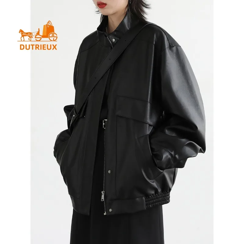 Winter-Damenjacke im neutralen Stil, coole Stehkragen-Stepplederjacke, 100 % echtes Schaffell, geistiger und modischer Mantel