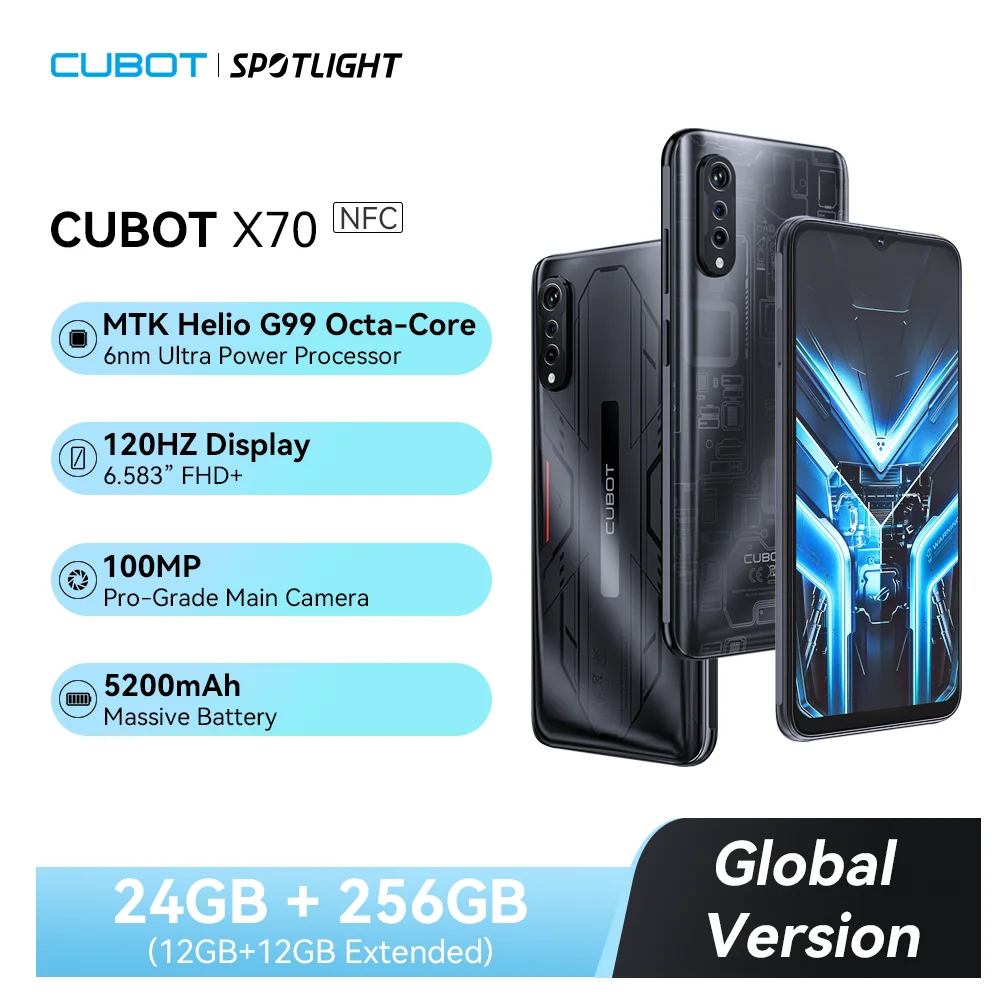 [Choice] Cubot X70,Smartphone Android 13, Helio G99, 120 Hz, 6,583"-Bildschirm, 100MP-Kamera, 24 GB RAM (12 GB + 12 GB erweitert), 256 GB ROM, NFC, 5200mAh-Akku,zum Warenkorb hinzufügen und abholen