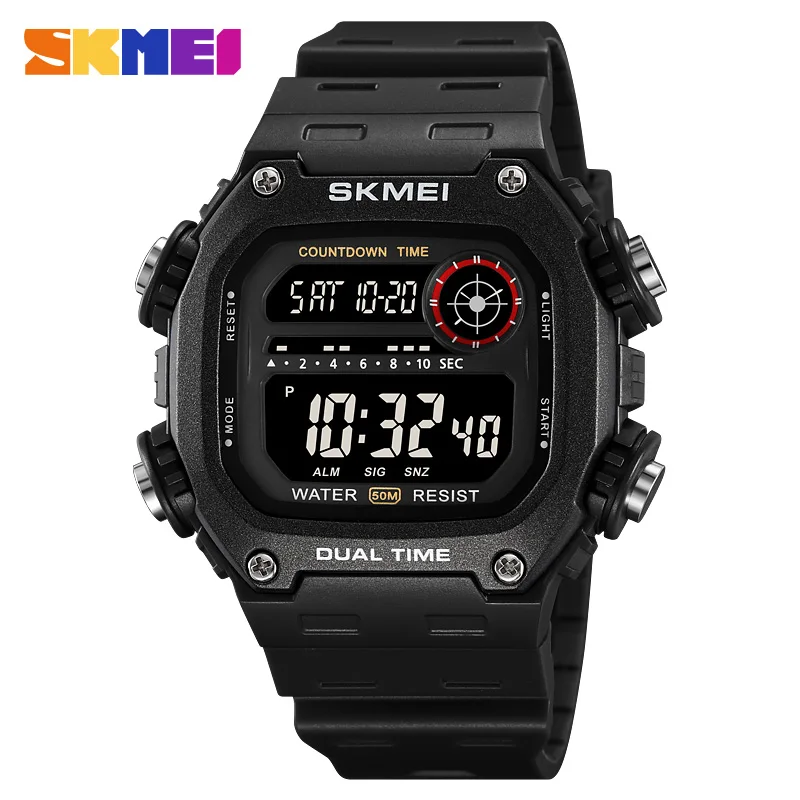 SKMEI 2126 นับถอยหลังดิจิตอลกีฬานาฬิกาสําหรับชายจอแสดงผล LED นาฬิกาจับเวลากันน้ํา Mens นาฬิกาข้อมือนาฬิกาปลุก montre homme