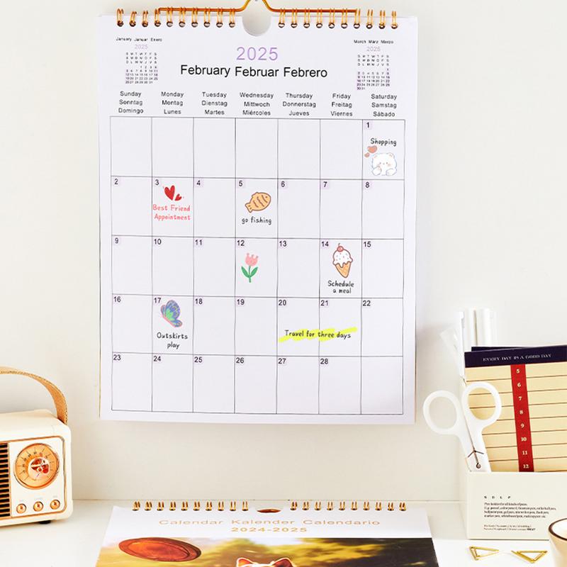 2025 Wall Daily Monthly Calendar Home Hanging Record Form Appointment Planning Monthly Paper Family With ES DE EN