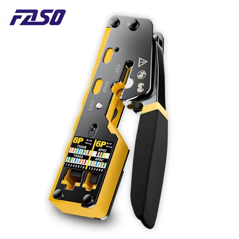 FASO RJ45 Crimp Tool Pass Through Ethernet Crimping Tool for Cat6 Cat5 Cat5e RJ45 Connectors Wire Stripper Cable Crimping Pliers