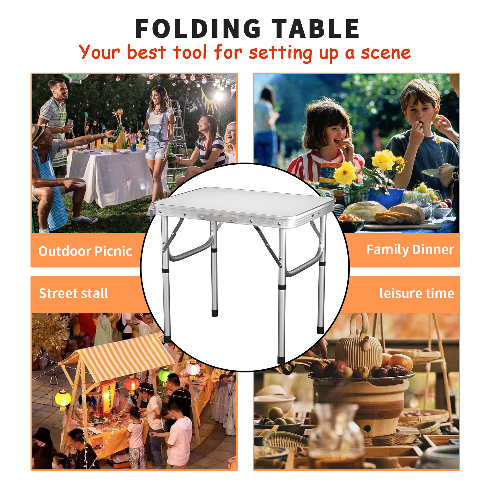Folding Picnic Table Outdoor,Folding computer table,2x1.5x1/2Ft, for Homework Compact Handy Camping Table Garden Party BBQ