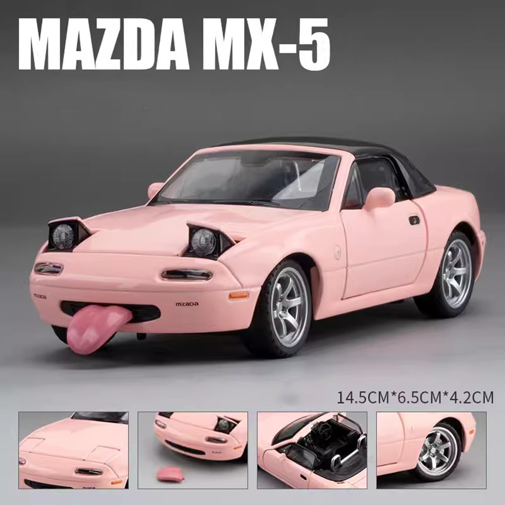 1:32 Mazda MX-5 Model Car Alloy Diecast Toy Sound Light Pull Back 5 Door Opened Rubber Tires Vehicle Toy Gift for Kid Decorative