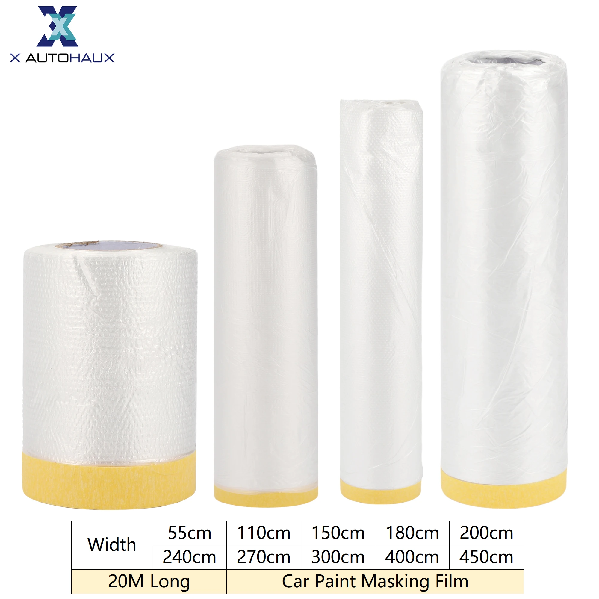 X Autohaux 20M de largo 55cm-450cm de ancho película de enmascaramiento de pintura de coche película protectora plástico preadhesado película de PE cubierta de papel