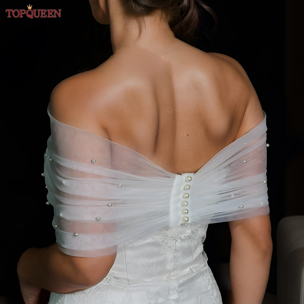 TOPQUEEN G73 DIY Aksesori pernikahan bungkus pengantin mengangkat bahu untuk wanita penutup Bolero bahu pernikahan selendang putih atas