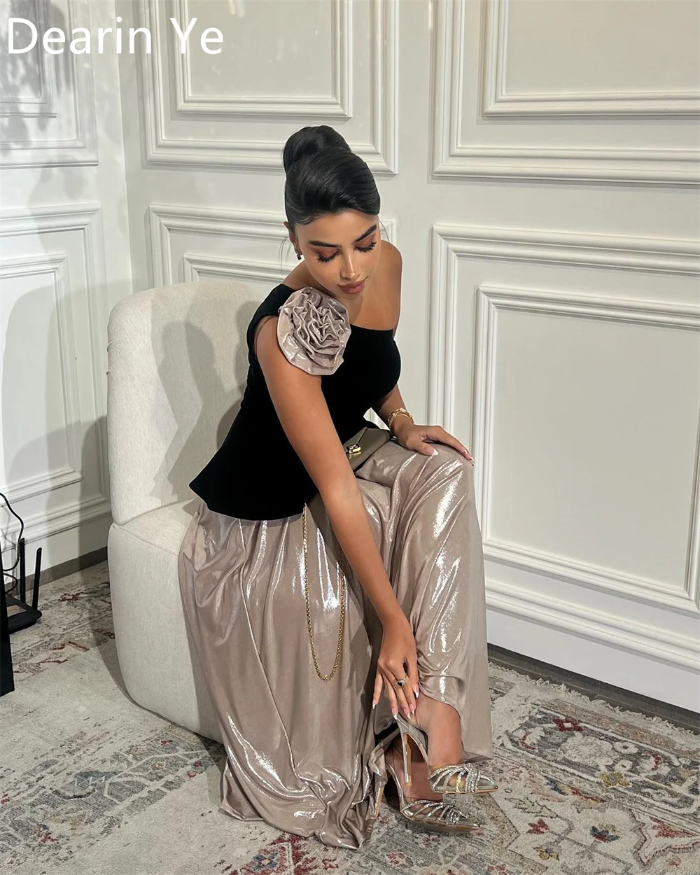 Customized Prom Gown Dearin One-shoulder Column Floor Length Skirts 3D Flower Bespoke Occasion Dresses Formal Saudi Arabia Eveni