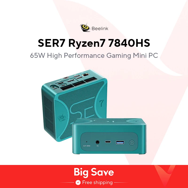 Beelink SER7 Ryzen7 7840HS 게이밍 컴퓨터, 최대 65W 미니 PC, DDR5 32GB SSD 1T, NVME SSD Wifi6, VS SER6 Pro 7735HS SER 5800H, 신제품