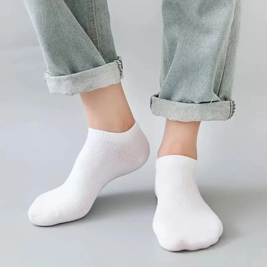 10 Paar/Herrensocken Frühling/Sommer Dünne, atmungsaktive, weiche Socken aus Polyester-Baumwolle Schwarz Lässige Business-Söckchen Bootssocken Si