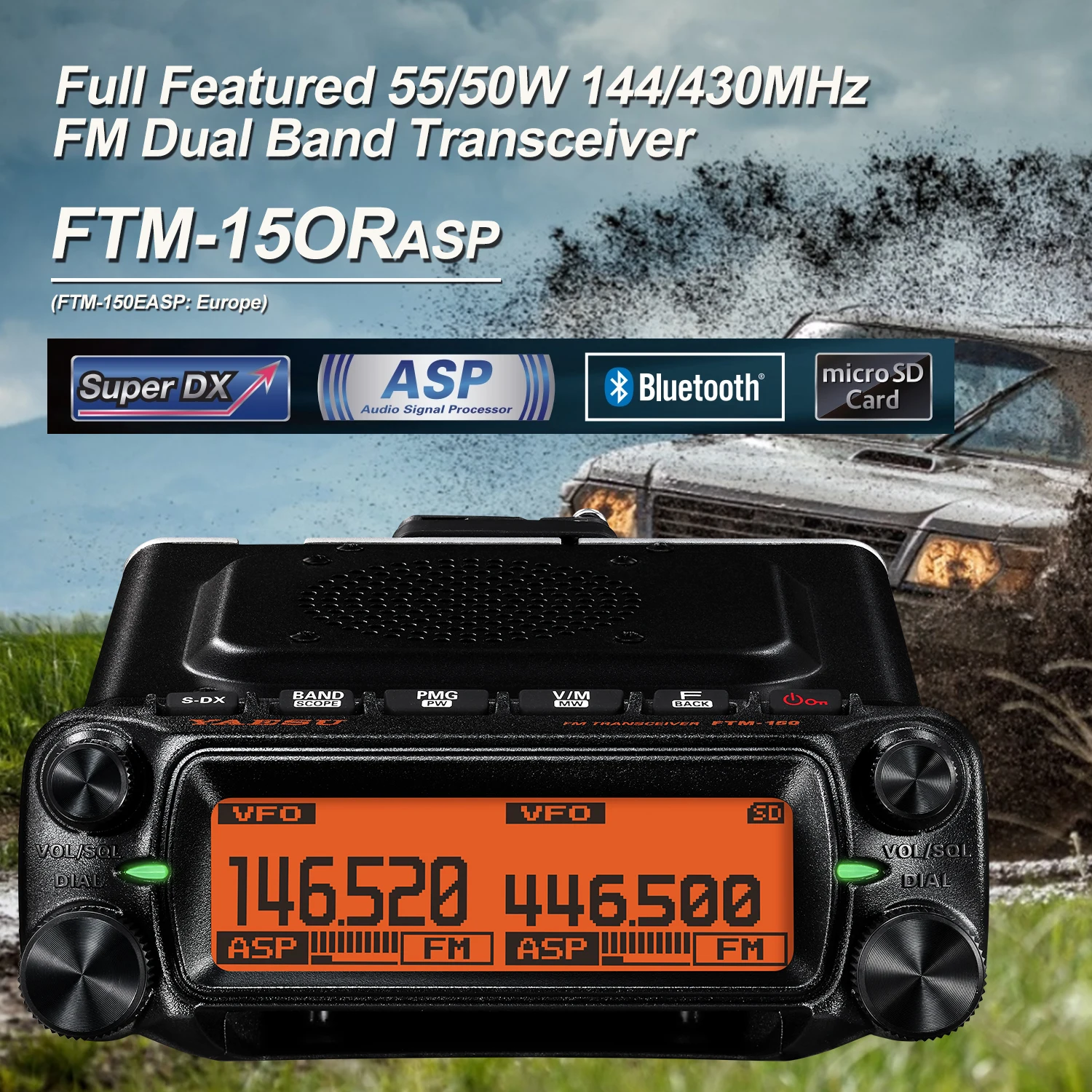 Yaesu FTM-150 ASP Mobile VHF55W/UHF 50W transceptor FM de doble banda FTM-150E banda aérea 108-137MHz recibir separación del Panel