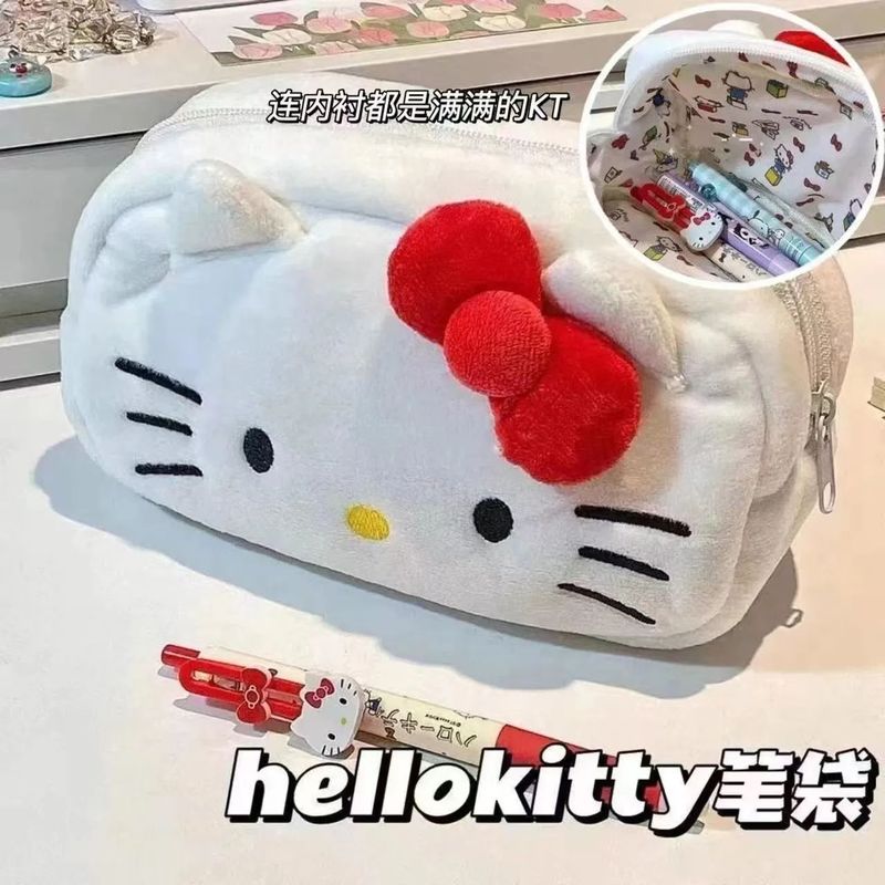 New Hello Kitty Plush Storage Bag Sanrio Makeup Bag Pencil Case Cartoon Student Stationery Bag Girl Makeup Bag Birthday Gift