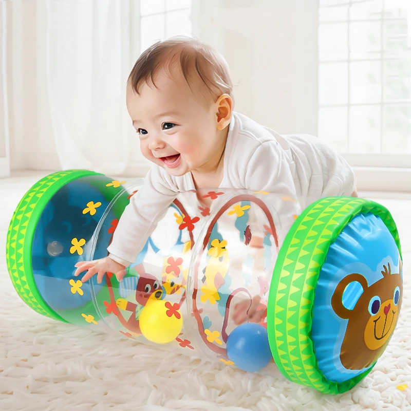 Rodillo inflable para gatear para bebés, sonajeros de juguete, juegos para el desarrollo de bebés de 6 a 12 meses, juguete para gatear, juguetes educativos para hacer ejercicio