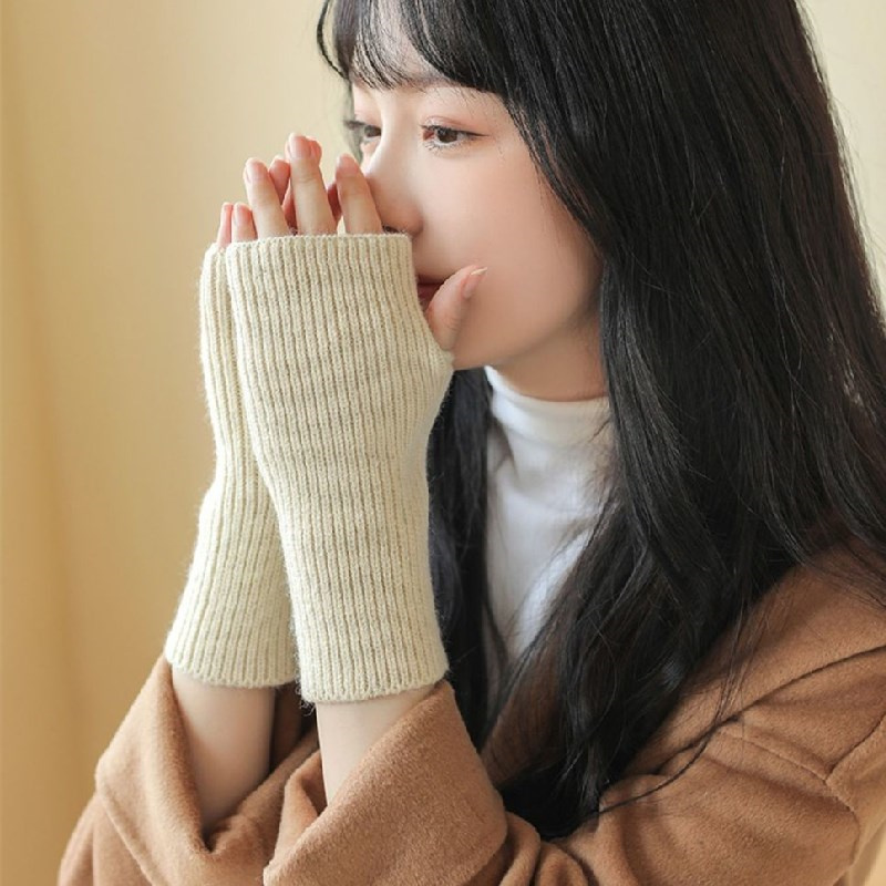 女性用フィンガーレスアームスリーブ手袋、モノクロ、ニット、伸縮性、ハンドウォーマー、カジュアル、ソフトミトン、暖かい、冬、20cm