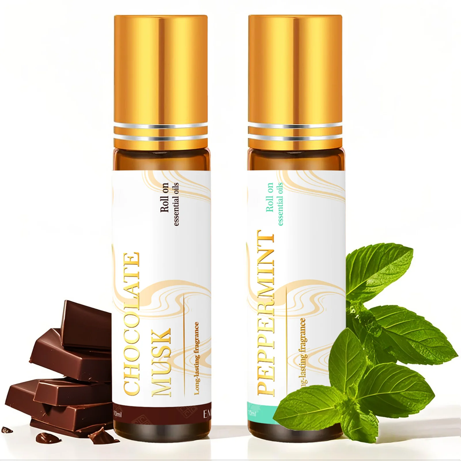 2PC/1PC 10ml Chocolate Musk Peppermint Roll On Essential Oils massage oil perfume body oil Gifts skincare Long lasting fragrance