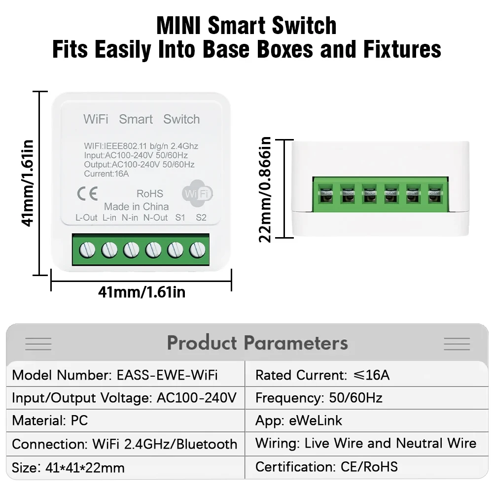 eWeLink App 16A 2 Way DIY Mini WiFi Smart Switch Breaker Module Timer Relay Voice Wireless Remote Control for Alexa Google Home