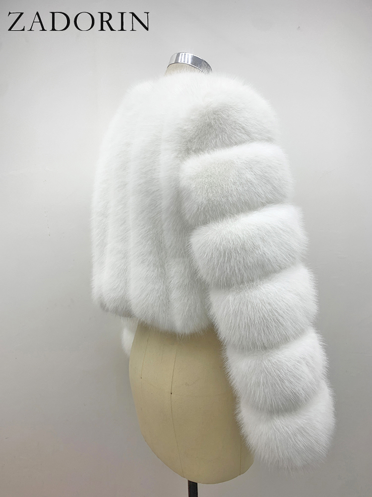 Zadorin-女性のフェイクフォックスファーコート,長袖,ふわふわ,ピンクと白のジャケット,クロップドトップス,ラグジュアリーウィンタージャケット,2024