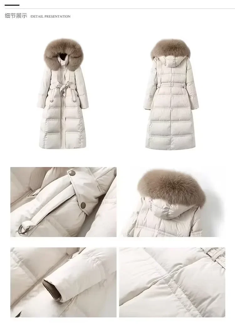 2023แฟชั่นผู้หญิงฤดูหนาวลงเสื้อFoxขนสัตว์หนาเป็ดสีขาวลงเสื้อWarm Slim Fit High Endผู้หญิงยุโรปยาวเสื้อ