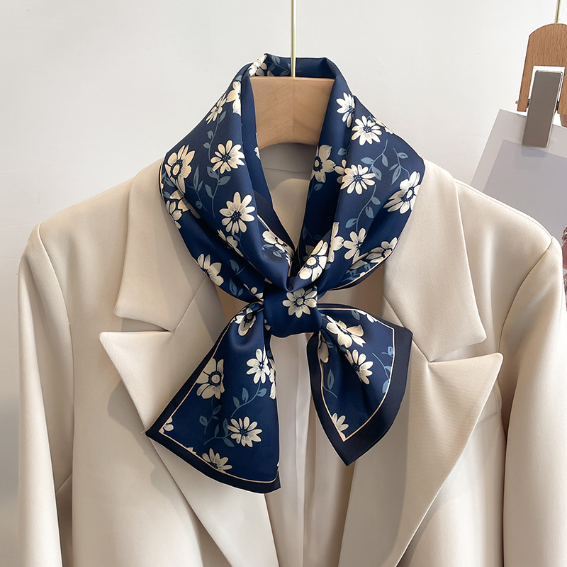Новый модный маленький шелковый шарф, женский галстук-сумка, повязка на голову с цветочным принтом, повязка для волос в корейском стиле, шейный платок, лента, люксовый бренд