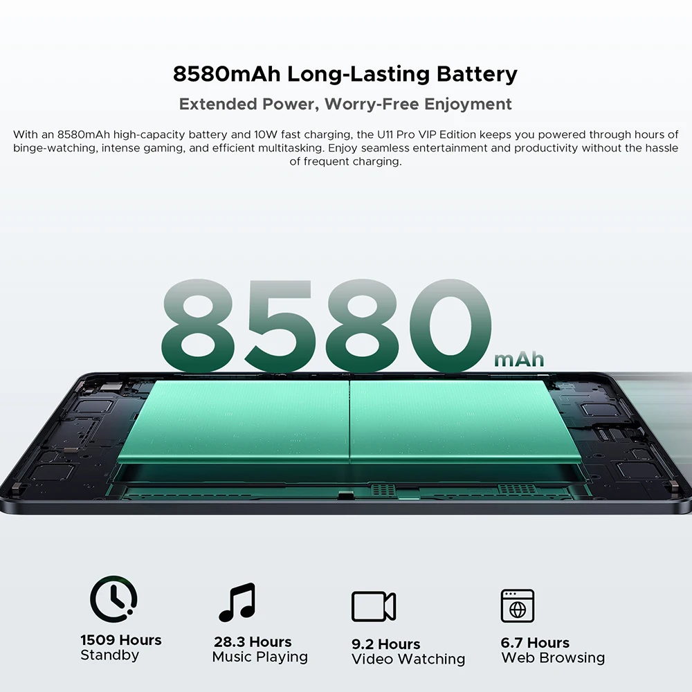 DOOGEE U11 Pro Android 15 Tablet 30GB(6+24) 256GB 11" HD 90Hz Display 8580mAh Battery Unisoc T7200 octa-core Widevine L1