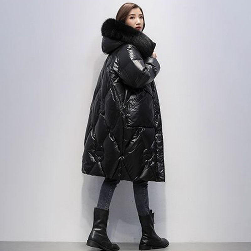 New Oversized Womens Down Cotton Jacket Winter Warm Jackets Coat Long Hooded Fur Collar Parka Overcoat Female Cold Jackets Black