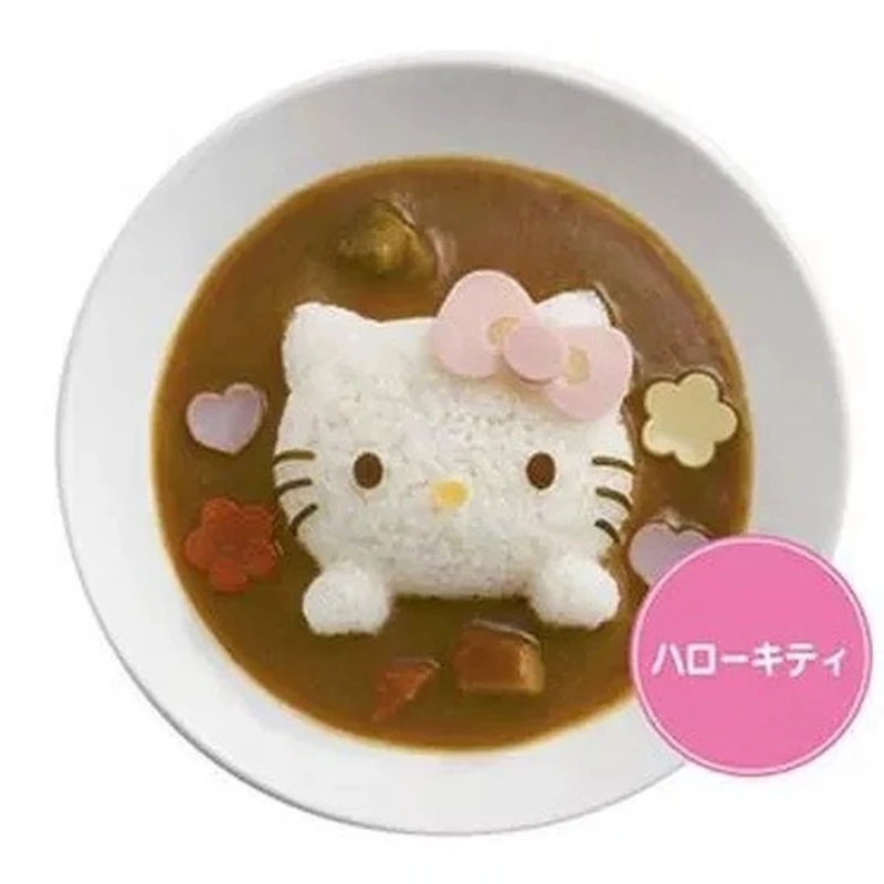 Hello Kitty แม่พิมพ์ข้าวปั้นสำหรับทำซูชิแบบทำมือสุดน่ารัก Onigiri Creative Kt Cat แกงกะหรี่ในครัวอุปกรณ์ทำซูชิอุปกรณ์เสริมสำหรับเบนโตะ