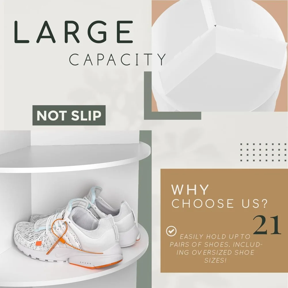 7-layer Rotating Shoe Rack Tower, New Upgraded 360 Degree Circular, Vertical Handbag White Rotating Shoe Rack Tower