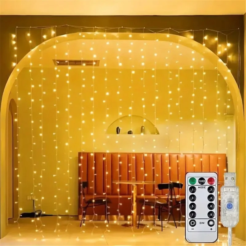 LED カーテンライト USB 電源リモコン付き ホリデー クリスマス デコレーション ホーム ウェディング 誕生日 寝室 パーティーライト