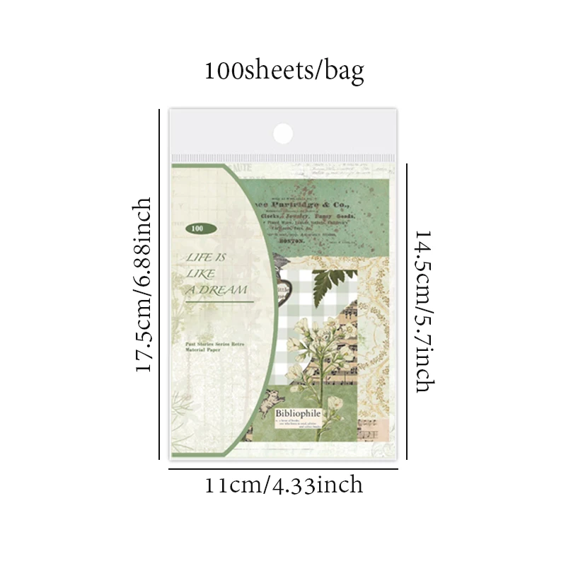 4 스타일 100 개/갑/팩 레트로 소재 종이 과거 이야기 시리즈 꽃 나비 핸드북 DIY 기본 문학 배경 스크랩북