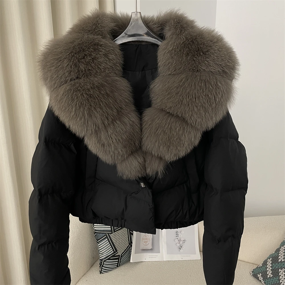 OFTBUY Korte Puffer Jas Dikke Nieuwe Grote Natuurlijke Echt Vossenbont Jas Vrouwen Herfst Winter Vrouwelijke Witte Eend Down Jas Veer
