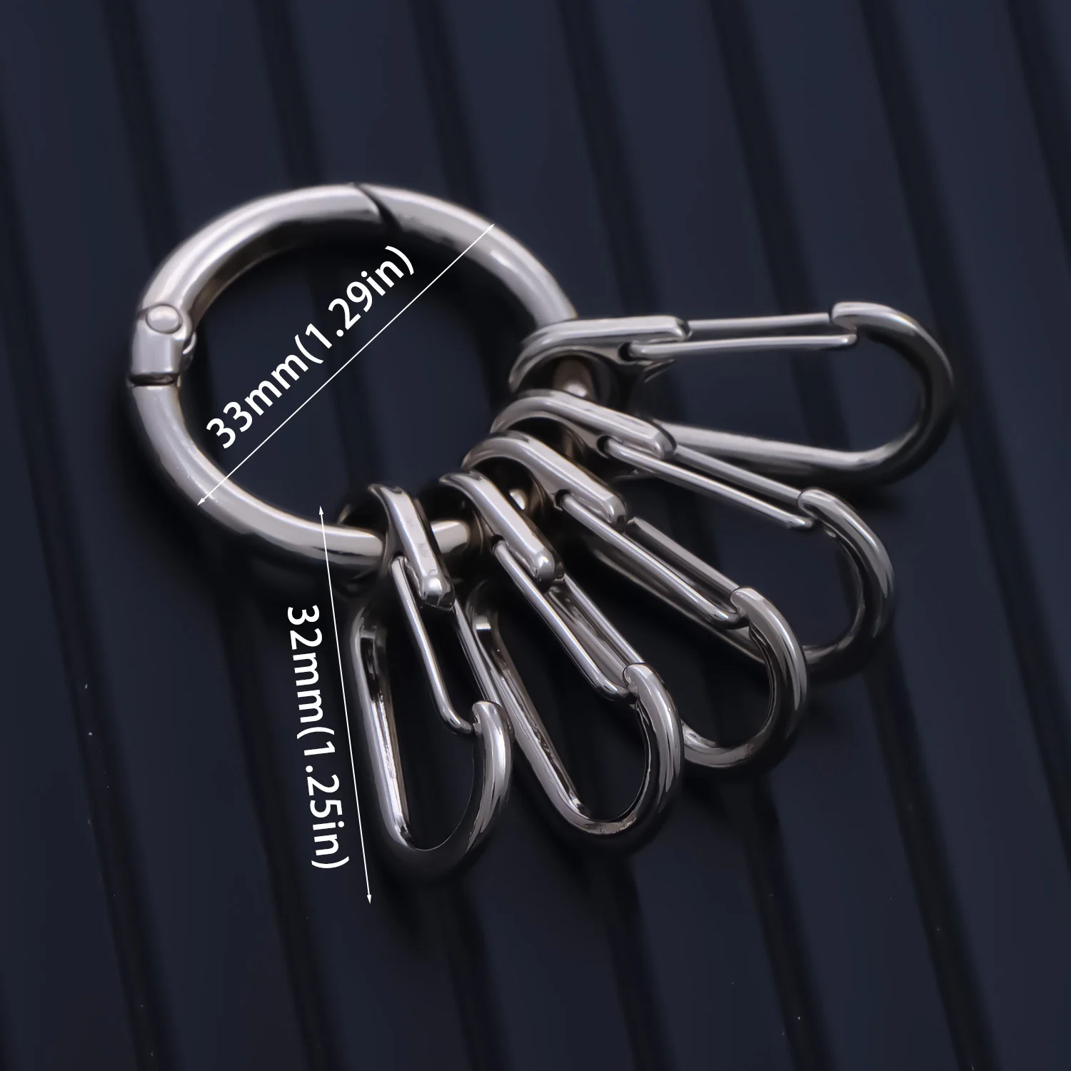 Chiusure a molla con O-ring in metallo con 5 fibbie a gancio per moschettone rotondo apribile fai-da-te Clip per portachiavi Connettore con fibbie a gancio