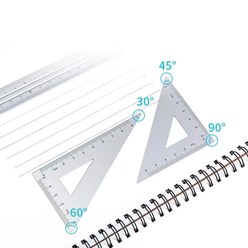 4 in 1 Deli Metal Ruler Stationery Set Aluminum Alloy Multifunctional Combination Ruler Triangle Protractor Alloy Drawing