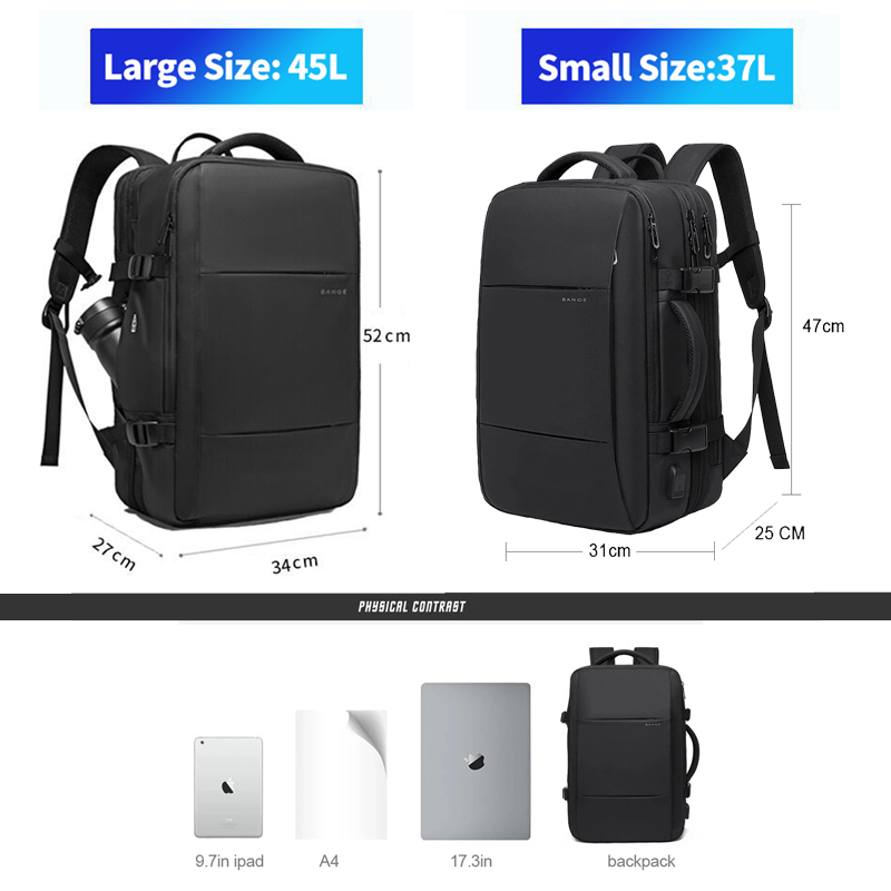 BANGE Reiserucksack für Herren, Business-Rucksack, Schule, erweiterbare USB-Tasche, große Kapazität, 17,3 Laptop, wasserdicht, modischer Rucksack